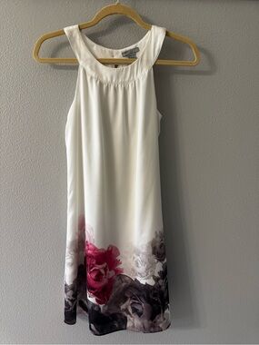 H&M White Sleeveless Floral Hem Dress with Pink & Taupe Roses